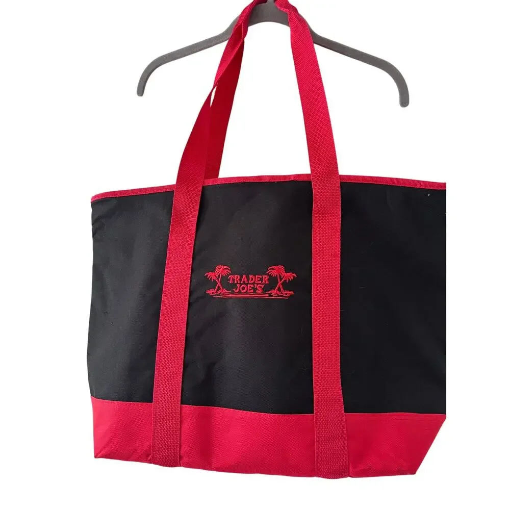 Trader Joe’s Insulated Reusable Grocery Tote Bag Black Red Large Cooler Shopper